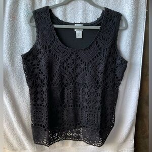 Hanes Black Cropped Lace Tank Top